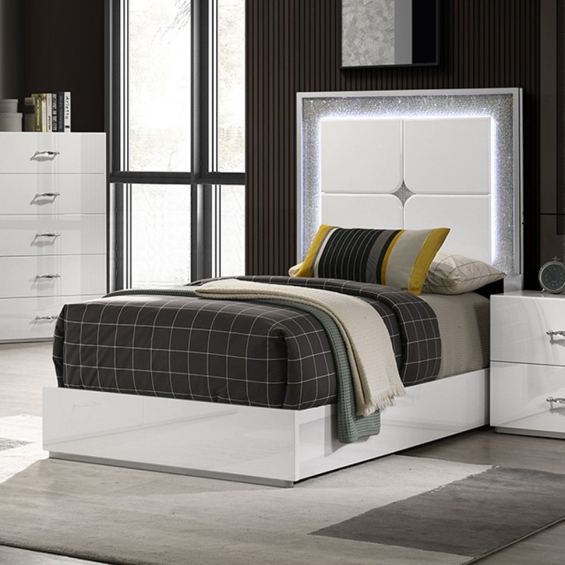 Picture of White UV High-gloss Finish Twin Bed
