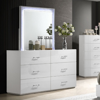 Show details for White UV High-gloss Finish Dresser and Mirror Picture of White UV High-gloss Finish Dresser and Mirror