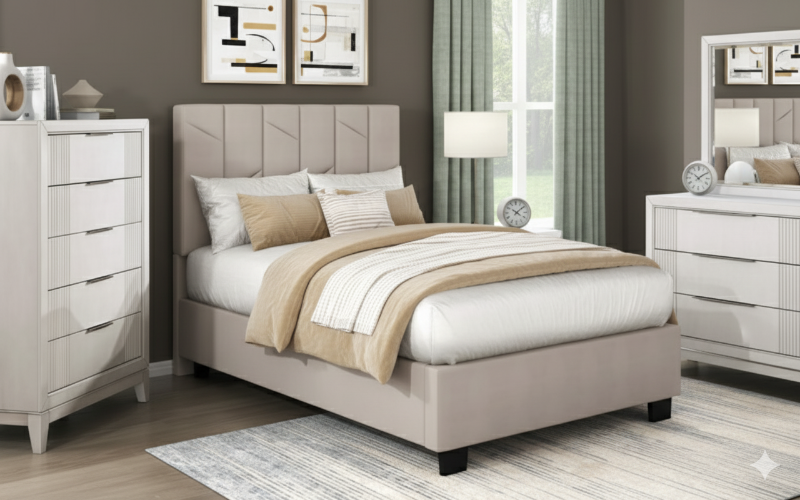 Picture of 39", 44", 48" and 54" Beige Microfiber Platform Bed