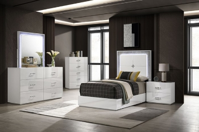 Show details for White UV High-gloss Finish Twin and Full Bedroom Set Picture of White UV High-gloss Finish Twin and Full Bedroom Set