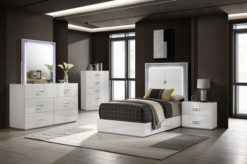 Picture of White UV High-gloss Finish Twin and Full Bedroom Set