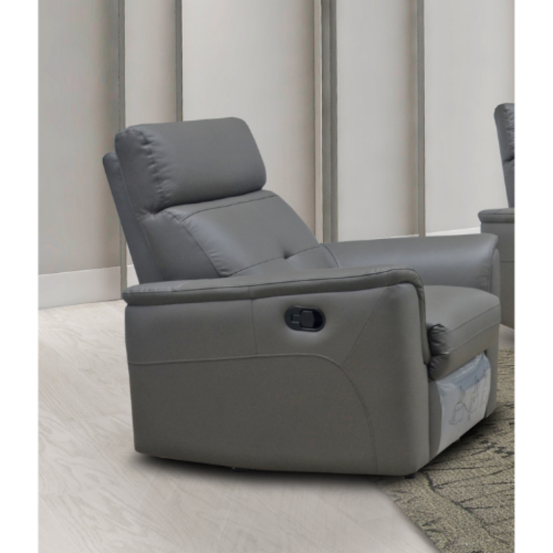 Picture of Top grain Genuine Leather Manual Recliner Dark Grey Chair