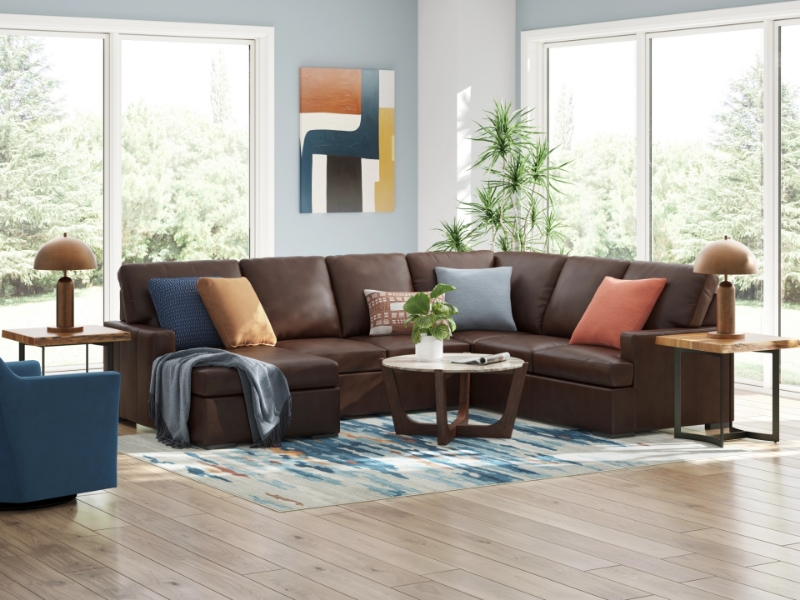 Picture of Genuine Leather 3-Piece Left/Right Arm Facing Sectional with Chaise