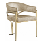 Picture of Brushed Brass Finish Iron Metal Frame Velvet Dining Chair