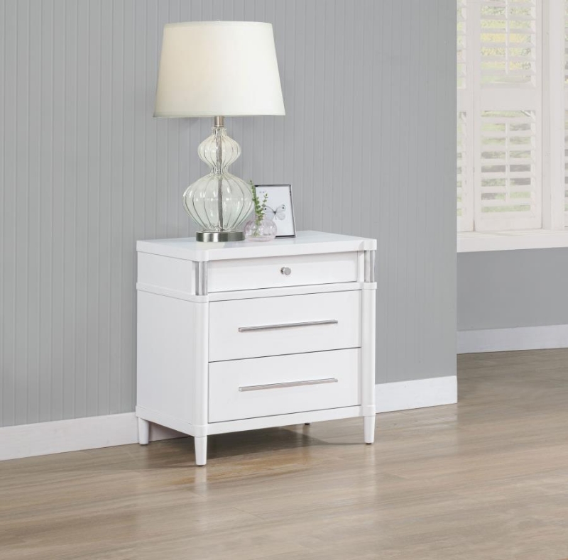 Picture of 3-drawer Bedroom Nightstand Bedside Table White