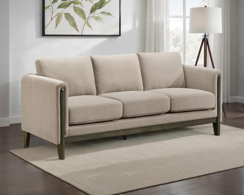 Picture of Fabric Upholstered Panel Arm Sofa Taupe