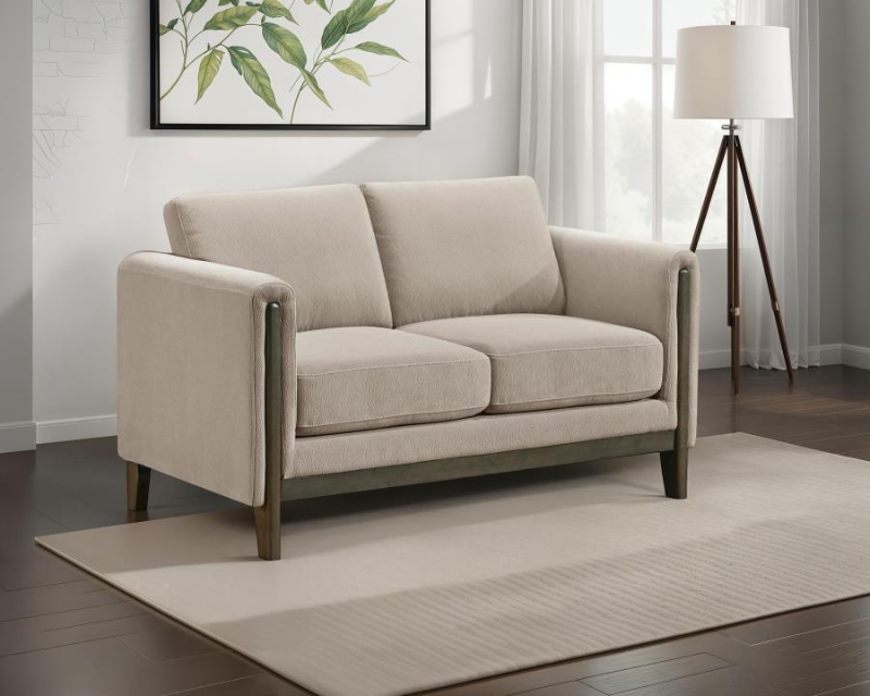 Picture of Fabric Upholstered Panel Arm Loveseat Taupe