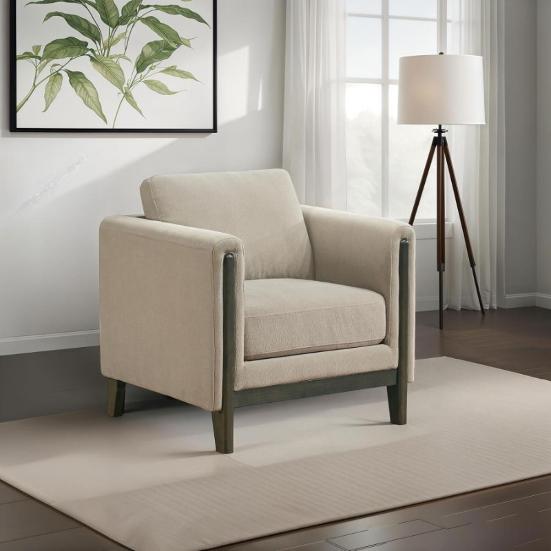 Picture of Fabric Upholstered Panel Arm Accent Chair Taupe