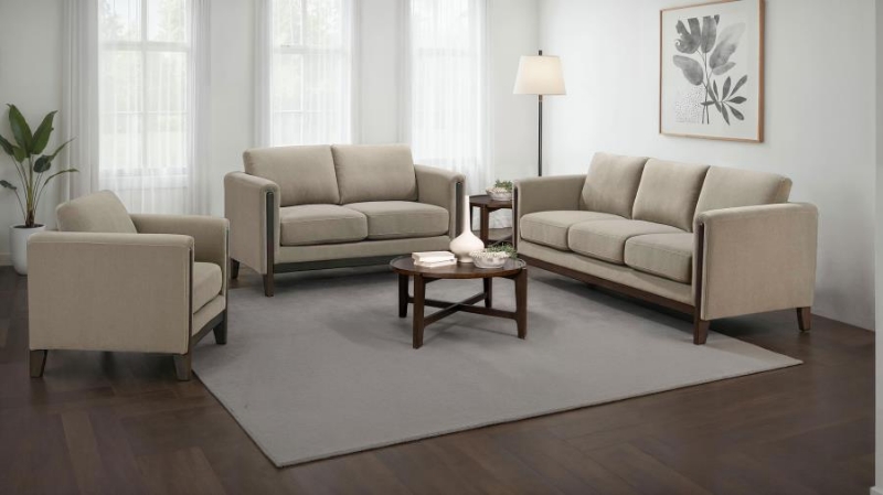 Picture of 3-piece Upholstered Panel Arm Sofa Set Taupe