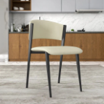 Picture of Dining Chairs Upholstered in Leather with Black Metal Legs