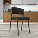 Picture of Dining Chairs Upholstered in Leather with Black Metal Legs