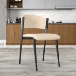 Picture of Dining Chairs Upholstered in Leather with Black Metal Legs