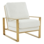Picture of White Arm Chair With Upholstered And Gold Metal Frame