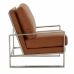 Picture of Cognac Tan Arm Chair With Upholstered And Gold/Silver Metal Frame