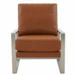 Picture of Cognac Tan Arm Chair With Upholstered And Gold/Silver Metal Frame