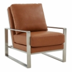 Picture of Cognac Tan Arm Chair With Upholstered And Gold/Silver Metal Frame