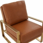 Picture of Cognac Tan Arm Chair With Upholstered And Gold/Silver Metal Frame