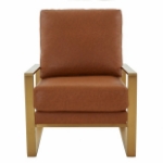 Picture of Cognac Tan Arm Chair With Upholstered And Gold/Silver Metal Frame