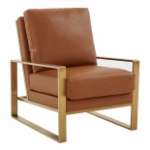 Picture of Cognac Tan Arm Chair With Upholstered And Gold/Silver Metal Frame