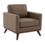 Picture of Genuine Leather Taupe, Black, Grey, Navy Blue, Cognac Tan, White, Green Leather Accent Arm Chair With Birch Wood Base