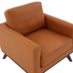 Picture of Leather Accent Arm Cognac Tan Chair With Birch Wood Base