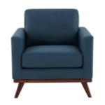 Picture of Leather Accent Arm Navy Blue Chair With Birch Wood Base