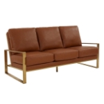 Picture of Gold/Silver Frame Leather Full Size Cognac Tan Sofa