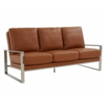 Picture of Gold/Silver Frame Leather Full Size Cognac Tan Sofa