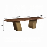Picture of 120"W X 30"H Glossy Wood Grain Top & Gold Dining Table