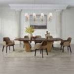 Picture of 120"W X 30"H Glossy Wood Grain Top & Gold Dining Table