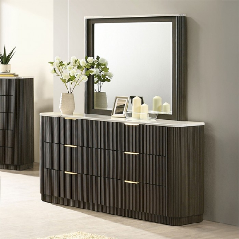 Picture of Dark Walnut Dresser and Mirror