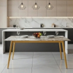 Picture of 71" Rectangular Dining Table with a Sintered Stone Tabletop and a Stainless Steel Base