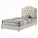 Picture of White and Pink Twin or Full Upholstered Button Tufted Bed
