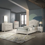 Picture of White and Pink Twin or Full Upholstered Button Tufted Bed