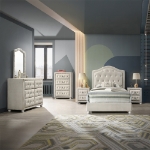 Picture of White and Pink Twin or Full Upholstered Button Tufted Bed