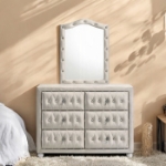 Picture of Beige And Pink Full Upholstered Button Tufted Dresser and Mirror