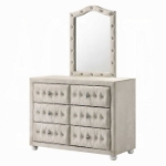 Picture of Beige And Pink Full Upholstered Button Tufted Dresser and Mirror