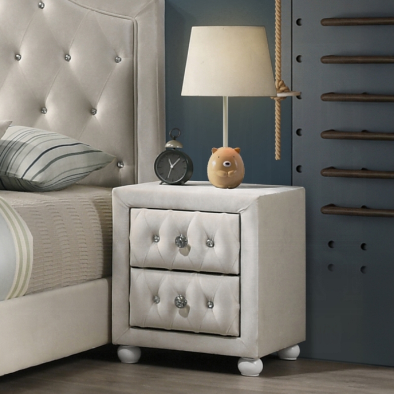Picture of Beige And Pink Full Upholstered Button Tufted Night Stand
