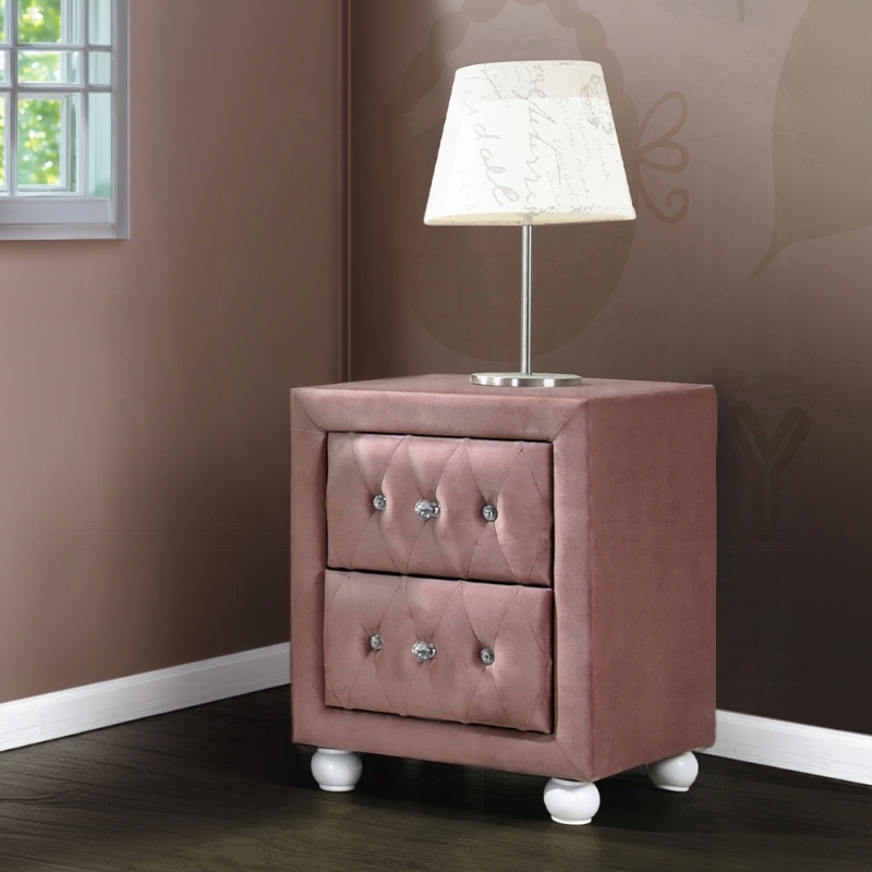 Picture of Full Upholstered Button Tufted Night Stand Pink