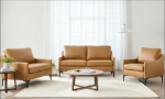 Picture of Genuine Leather Tan Sofa, Loveseat and Chair