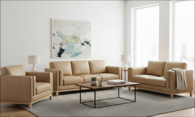 Picture of Leather Sofa, Loveseat and Chair in Toast and Espresso