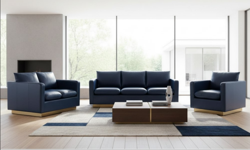 Picture of Leather Sofa, Loveseat and Chair with Gold Frame