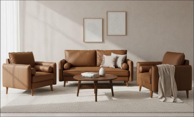 Picture of Leather Sofa, Loveseat and Accent Armchair