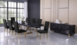 Picture of 84"/124" Extendable Grey Stainless Steel Gold Base High Gloss Dining Table