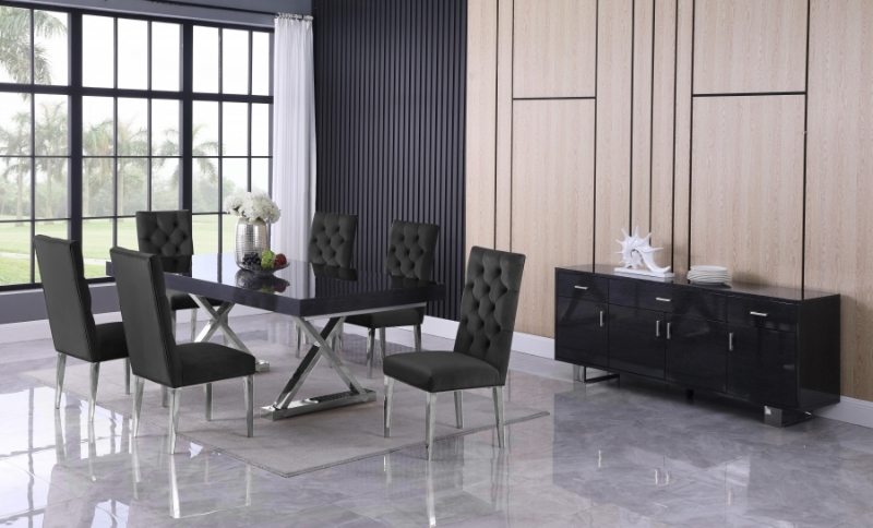 Picture of 84"/124" Extendable Grey Stainless Steel Silver Base High Gloss Dining Table