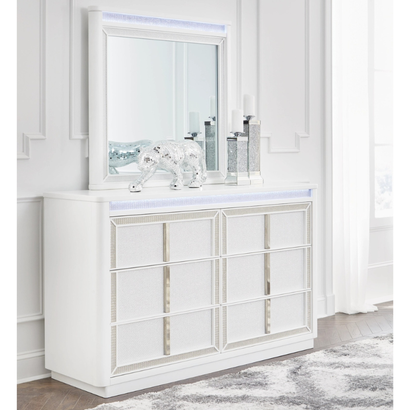 Picture of White Large Drawer Dresser and Mirror