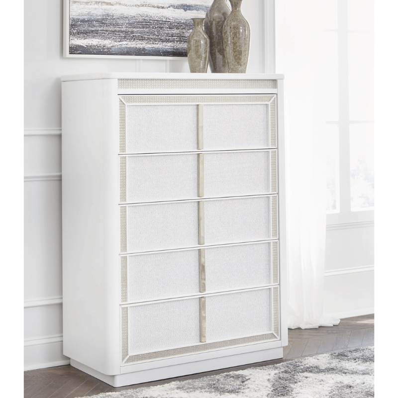 Picture of 42.25" W x 57.63" H White Large Five Drawer Chest