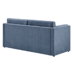 Picture of Upholstered Sofa in Denim, Eucalyptus Green, Newsprint Off-White and Taupe