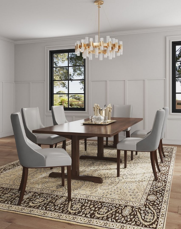 Picture of Dining Leather and Velvet Side Chair In Gray, Tan