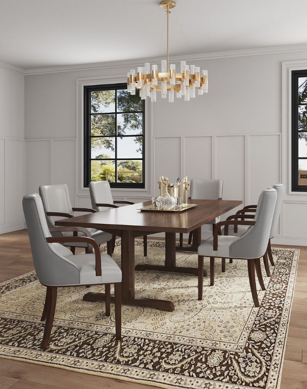 Picture of Leather and Velvet Arm Chair In Gray, Tan Finish